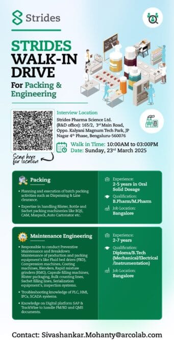 Strides Pharma Hiring For Packing & Engineering Strides Pharma Hiring For Packing & Engineering