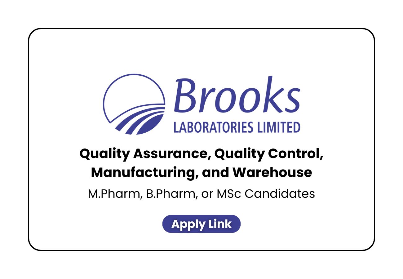 Brooks Steriscience Hiring M.Pharm, B.Pharm, MSc for QA/QC/Production - Walk-in 01 June 2025