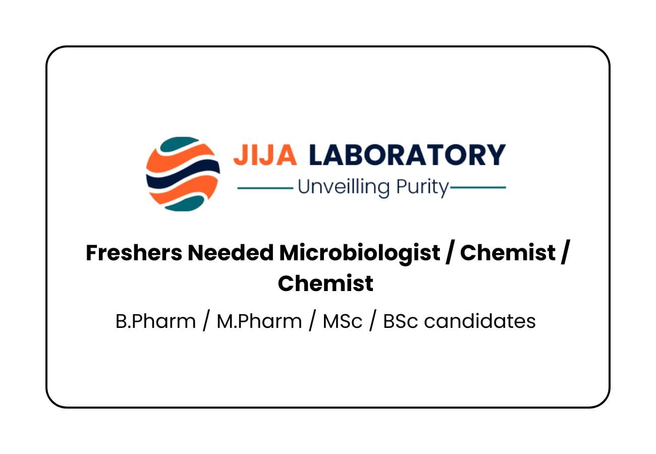 Urgent Openings for Freshers at Jija Laboratory – Apply Now!